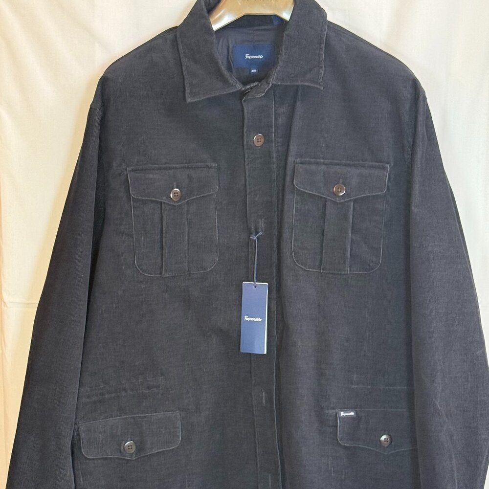 NWT Faconnable Men's Corduroy Shirt Full Zip Jacket - Blue Black - XXL -Ret $350